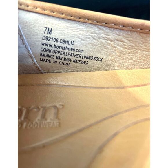 Born Carrie Flats Size 7 Medium Cork Snake Embossed Bow Trim Brown Comfort - Picture 5 of 12